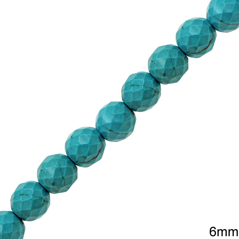 Turquoise Round Faceted Crackle Beads 6mm