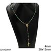 Stainless Steel Rosary Necklace Chain with Ball 4mm, Oval Icon and Cross 20x12mm