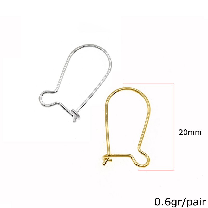 Silver 925 Earring Hook 20mm Thickness 0,8mm 0.6gr/pair