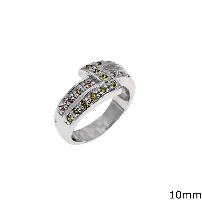 Silver 925 Ring with Double Line of Zircon 10mm