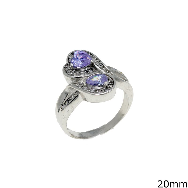 Silver 925 Ring Heart with Stone and Zircon 20mm