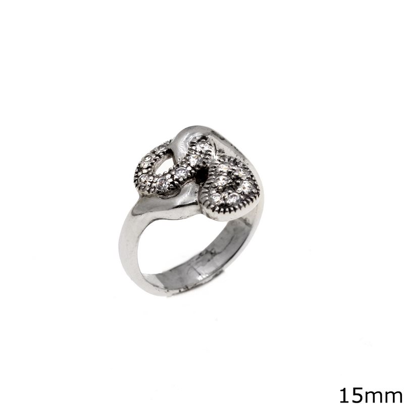 Silver 925 Ring Outline Style Heart with Zircon 15mm