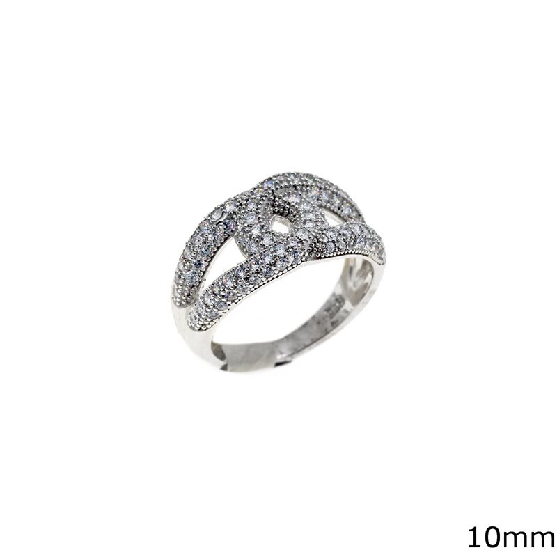 Silver 925 Braided Ring with Zircon 10mm