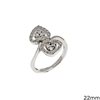Silver 925 Ring Hearts Outline Style with Zircon 22mm