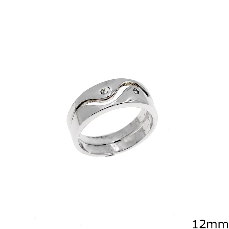 Silver 925 Double Curved Ring with Zircon 12mm