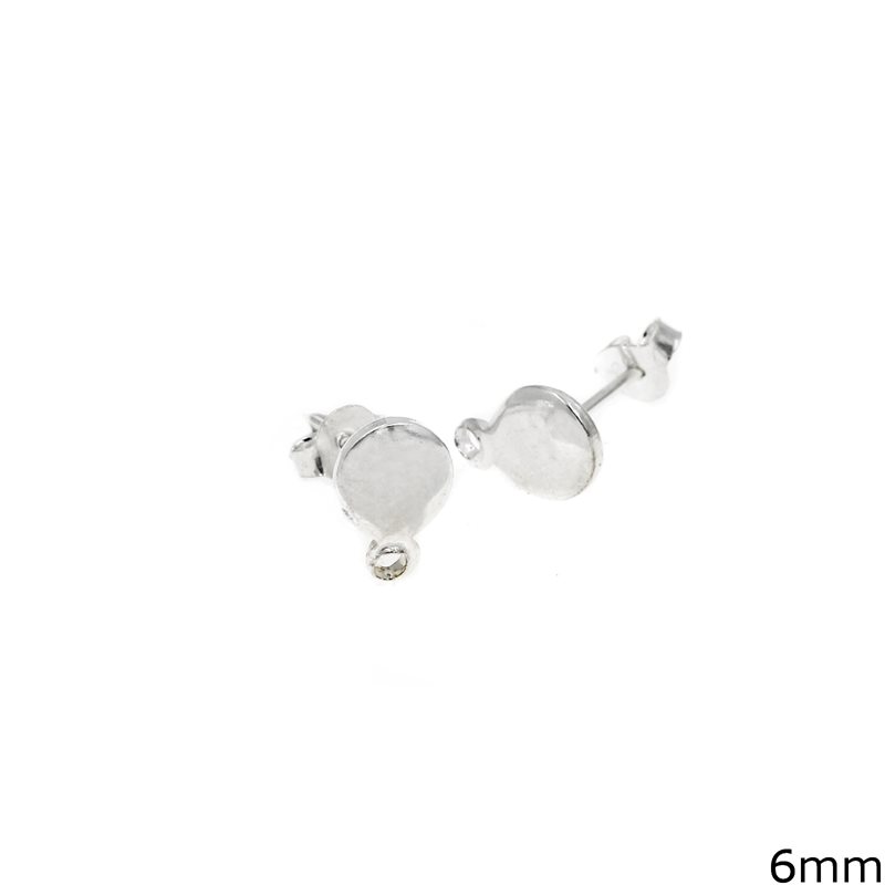 Silver 925 Stud Earring with Half Ball and Loop 6mm