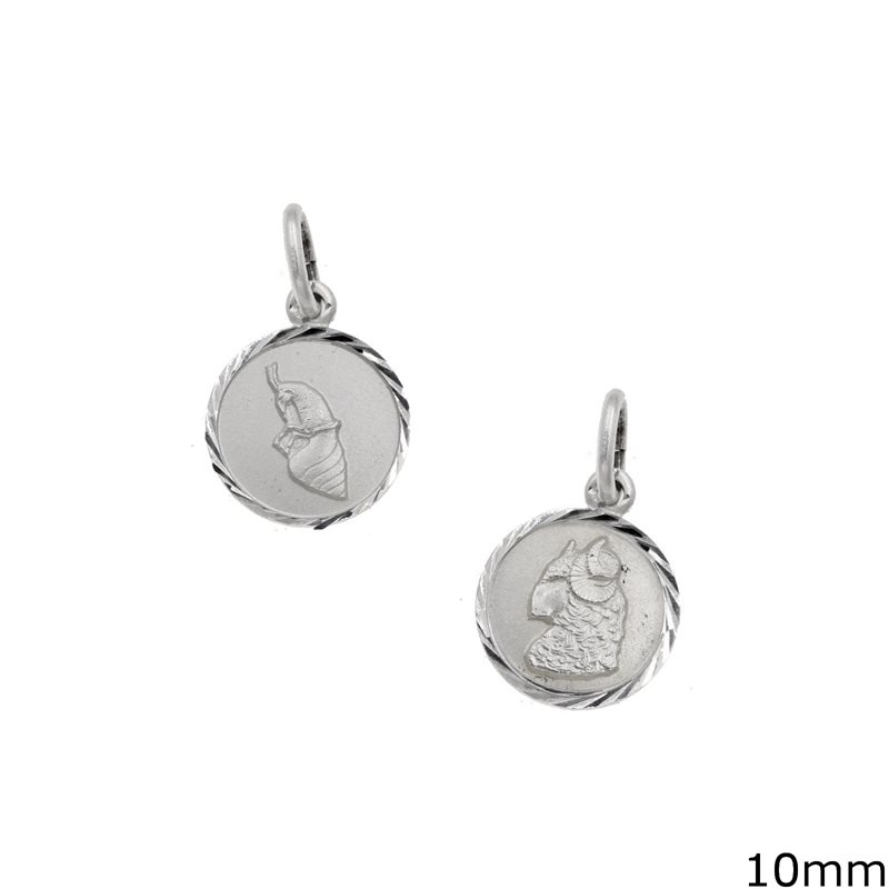 Silver 925 Round Diamond Cut Pendant Zodiac Signs 10mm