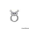 Silver 925 Pendant Owl Outline Style with Zircon 11x15mm