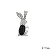 Silver 925 Pendant Rabbit with Oval Semi Precious Stone & Zircon 21mm