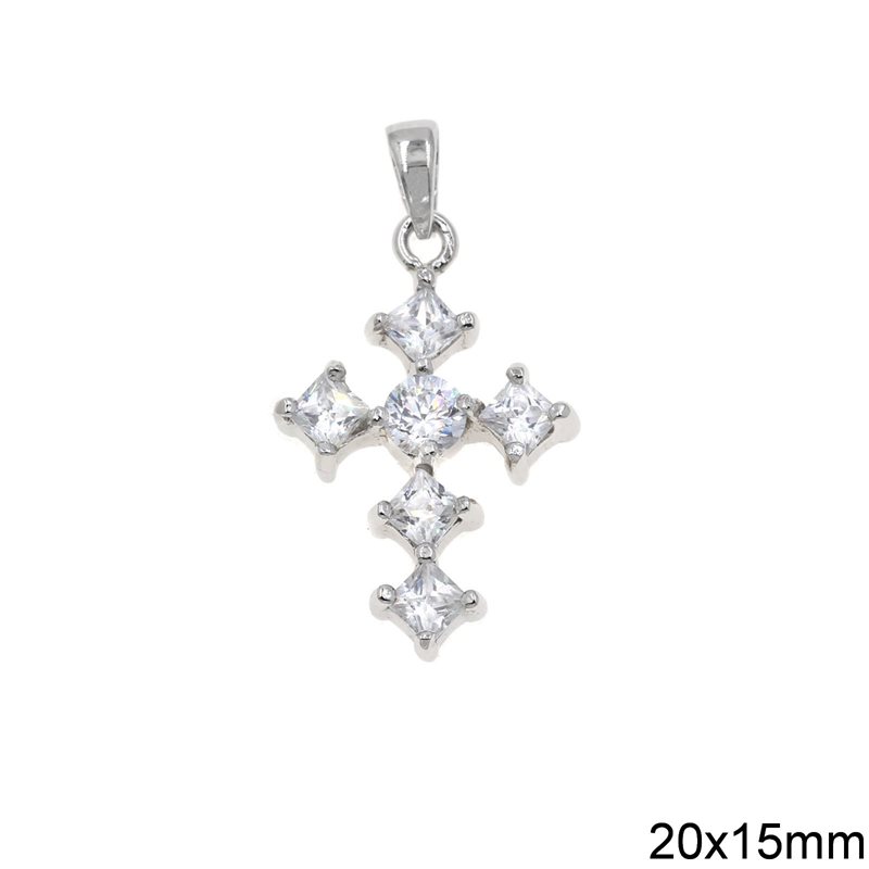 Silver 925 Pendant Cross with Zircon 20x15mm