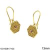 Silver 925 Hook Earrings Byzantine Hexagon with Zircon 13mm