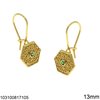 Silver 925 Hook Earrings Byzantine Hexagon with Zircon 13mm