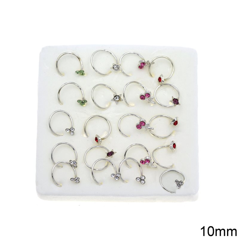 Silver 925 Nose Ring 10mm with Rhinestones