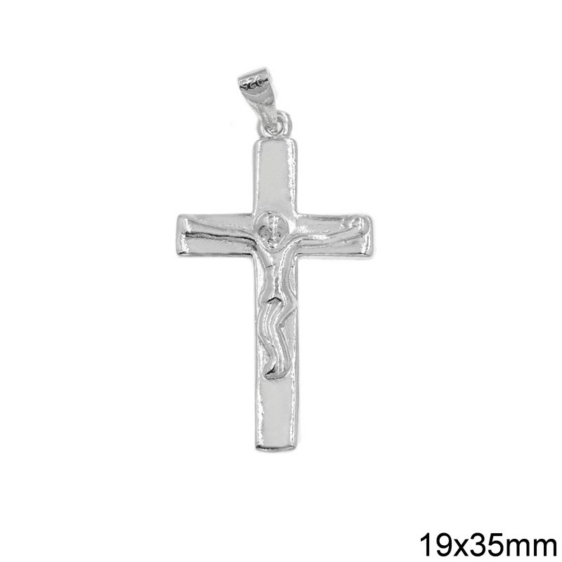 Silver 925 Pendant Cross with Crusified Jesus 19x35mm, Rhodium plated