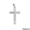 Silver 925 Pendant Cross with Crusified Jesus 19x35mm, Rhodium plated