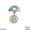 Gold Safety Pin Blue Rainbow 21mm with Christ 15mm K9 1.11gr