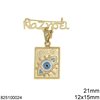 Gold Safety Pin 21mm with Rectangular Evil Eye 12x15mm K9 0.91gr