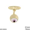 Gold Safety Pin 21mm with Round Pink Evil Eye 15mm K9 0.95gr