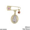 Gold Safety Pin Pink Crown 23mm with Holy Mary 12x15mm and Evil Eye 4mm K9 1gr