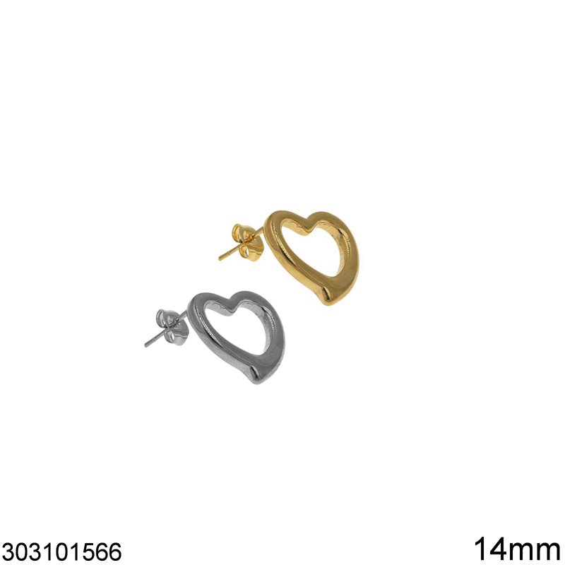 Stainless Steel Outline Style Earrings Heart 14mm 