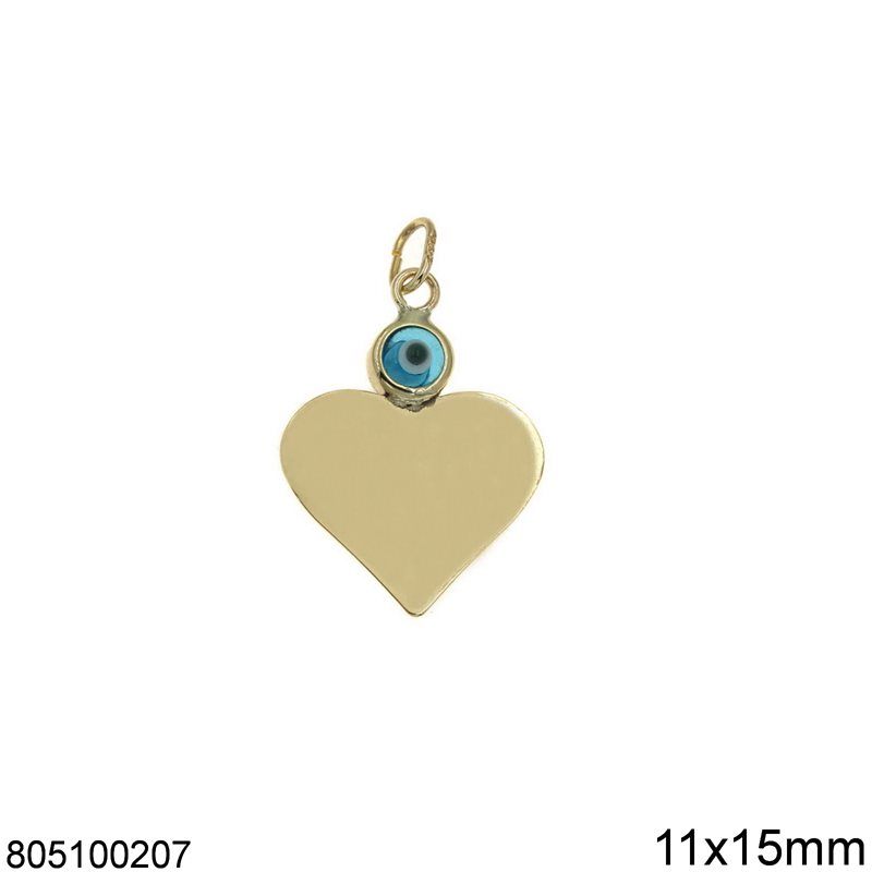Gold Pendant Heart with Evil Eye 11x15mm K9  0.44gr