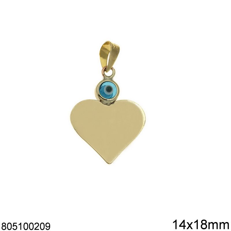 Μενταγιόν Χρυσό Καρδιά με Μάτι 14x18mm K9  0.57γρ