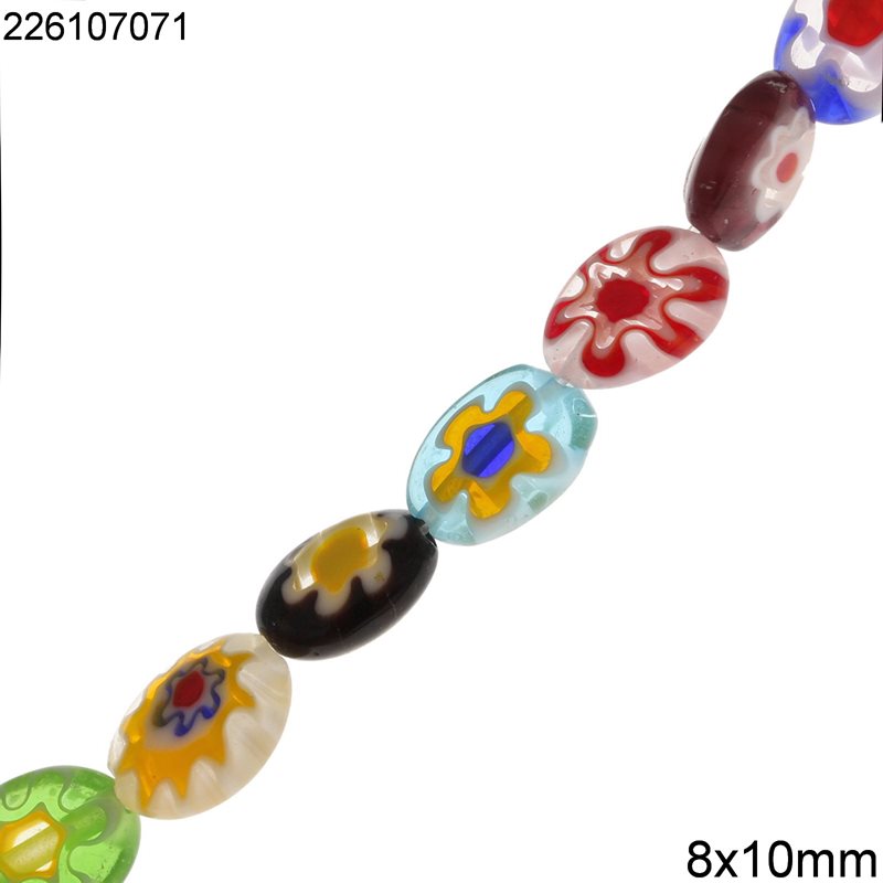 Glass Oval Flat Bead Millefiori 8x10mm