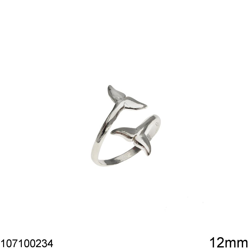 Silver 925 Dolphins Tale  Ring Open Ended 12mm