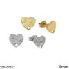 Stainless Steel Earring Stud Heart Embossed with Hole 9mm