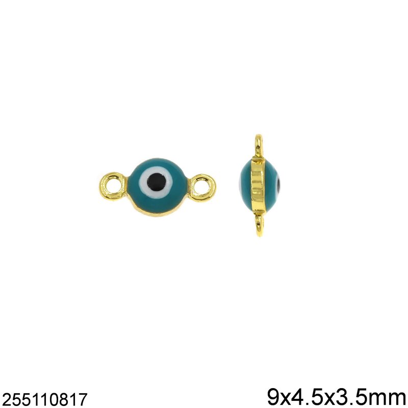 Casting Round Evil Eye Spacer with Enamel Two Sided 9x4.5x3.5mm 