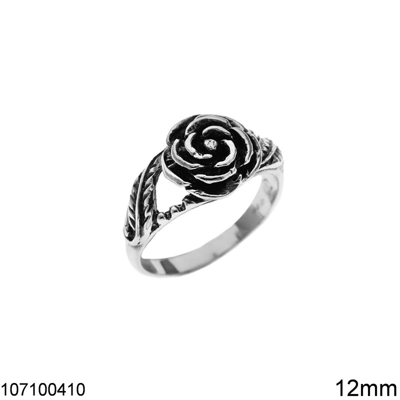 Δαχτυλίδι Ασημένιο 925 Τριαντάφυλλο 12mm, Οξυντέ 