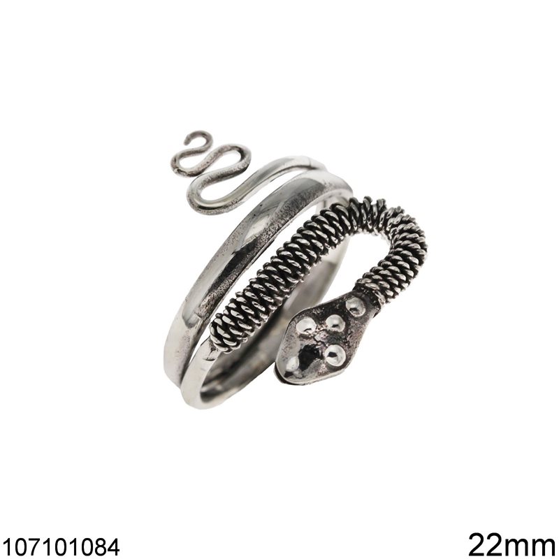 Silver 925 Ring Cobra Open Ended 22mm, Oxidised
