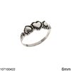 Silver 925 Ring with Hearts 6mm, Oxidised