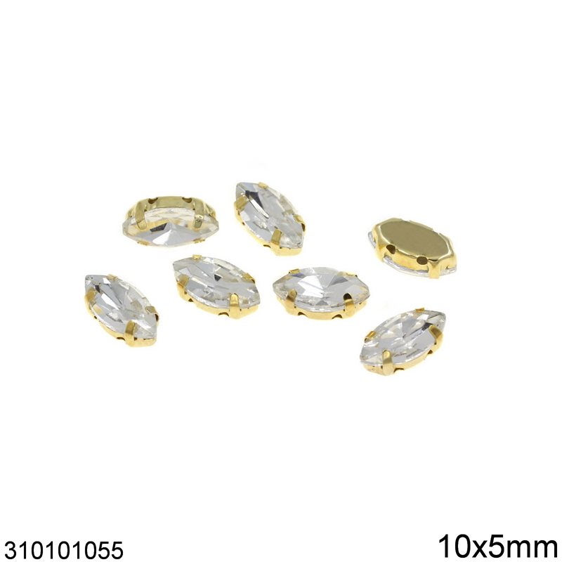Καστόνι Ατσάλινο Ραφτό Νύχι με Κρύσταλλο Crystal 10x5mm, Επίχρυσο NF