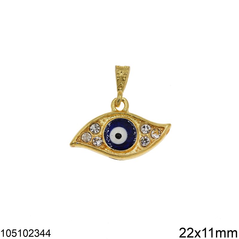 Silver 925 Pendant Enamaled Eye with Strass 22x11mm, Gold plated