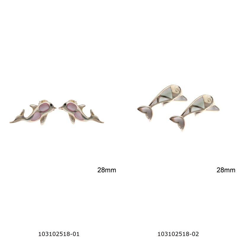 Σκουλαρίκια Ασημένια 925 Καρφωτά Δελφινάκια με Φίλτνισι 28mm