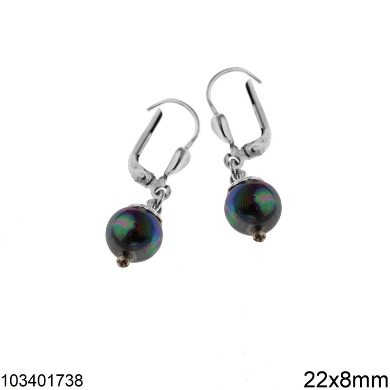 Silver 925 Earrings with Baroque Freshwater Pearl  22x8mm