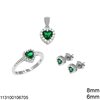 Silver 925 Set of Pendant, Ring 8mm and Earrings 6mm Heart Rosette with Zircon