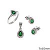 Silver 925 Pearshaped Set of Ring, Earrings and Pendant 7x10mm and Zircon