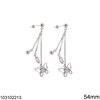 Silver 925 Earring Stud with Chains and Hanging Elements with Zircon Butterfly and Ball 54mm