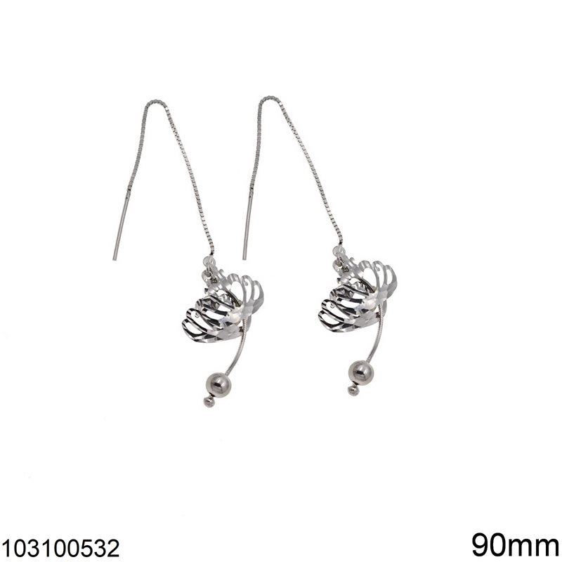 Silver 925 Earrings Chain with Corona and Ball 90mm