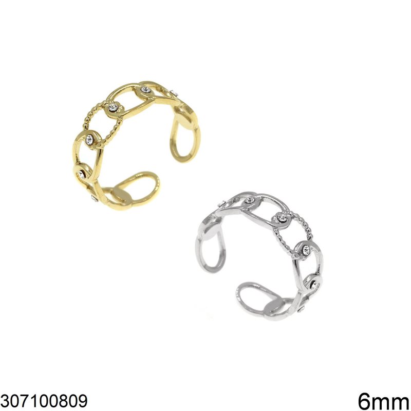 Stainless Steel Ring Oval Hoops with Stones Open 6mm 