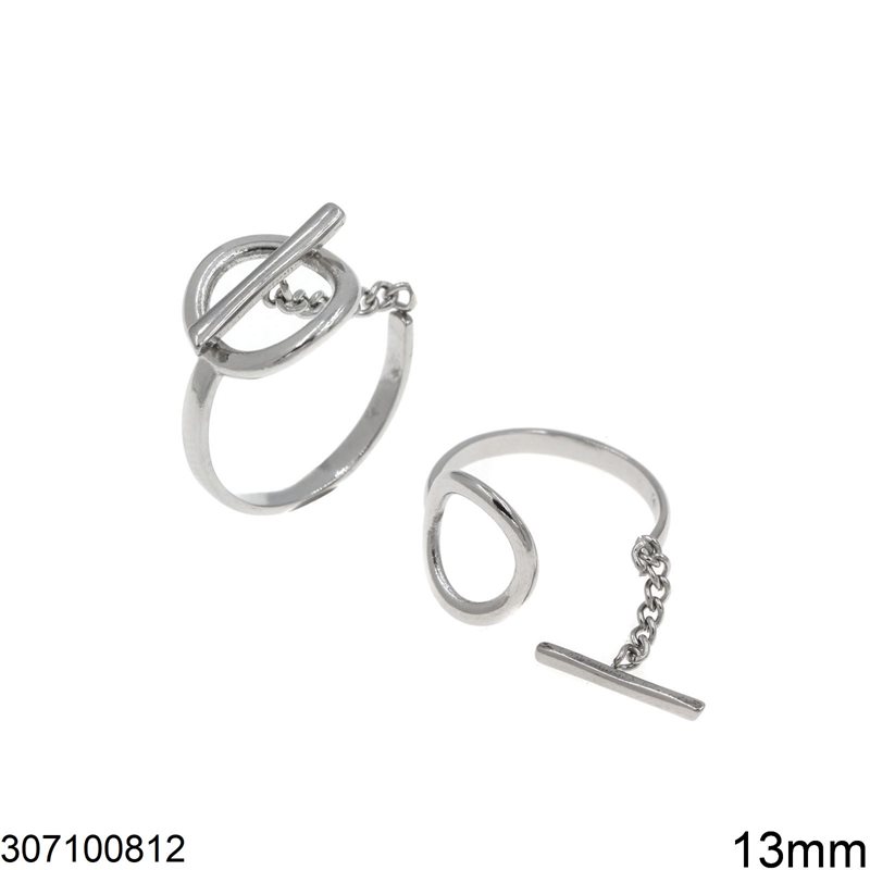 Δαχτυλίδι Ατσάλινο Κρίκος 13mm και Μπάρα με Αλυσίδα
