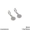 Silver 925 Hoop Earings 1.5x10mm with Disk of Phaistos 9mm 