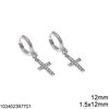 Silver 925 Hoop Earrings Hanging Cross with Zircon 12mm
