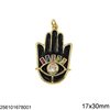 Brass Pendant Hamsa with Enamel and Zircon 17x30mm 