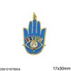 Brass Pendant Hamsa with Enamel and Zircon 17x30mm 