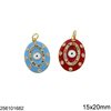 Brass Oval Evil Eye Pendant with Enamel and Zircon 15x20mm 