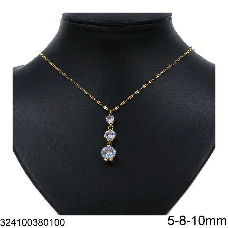 Stainless Steel Necklace 3 Motif with Stone 5-8-10mm