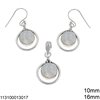 Silver 925 Set of Pendant & Earrings 16mm with Round Stone 10mm